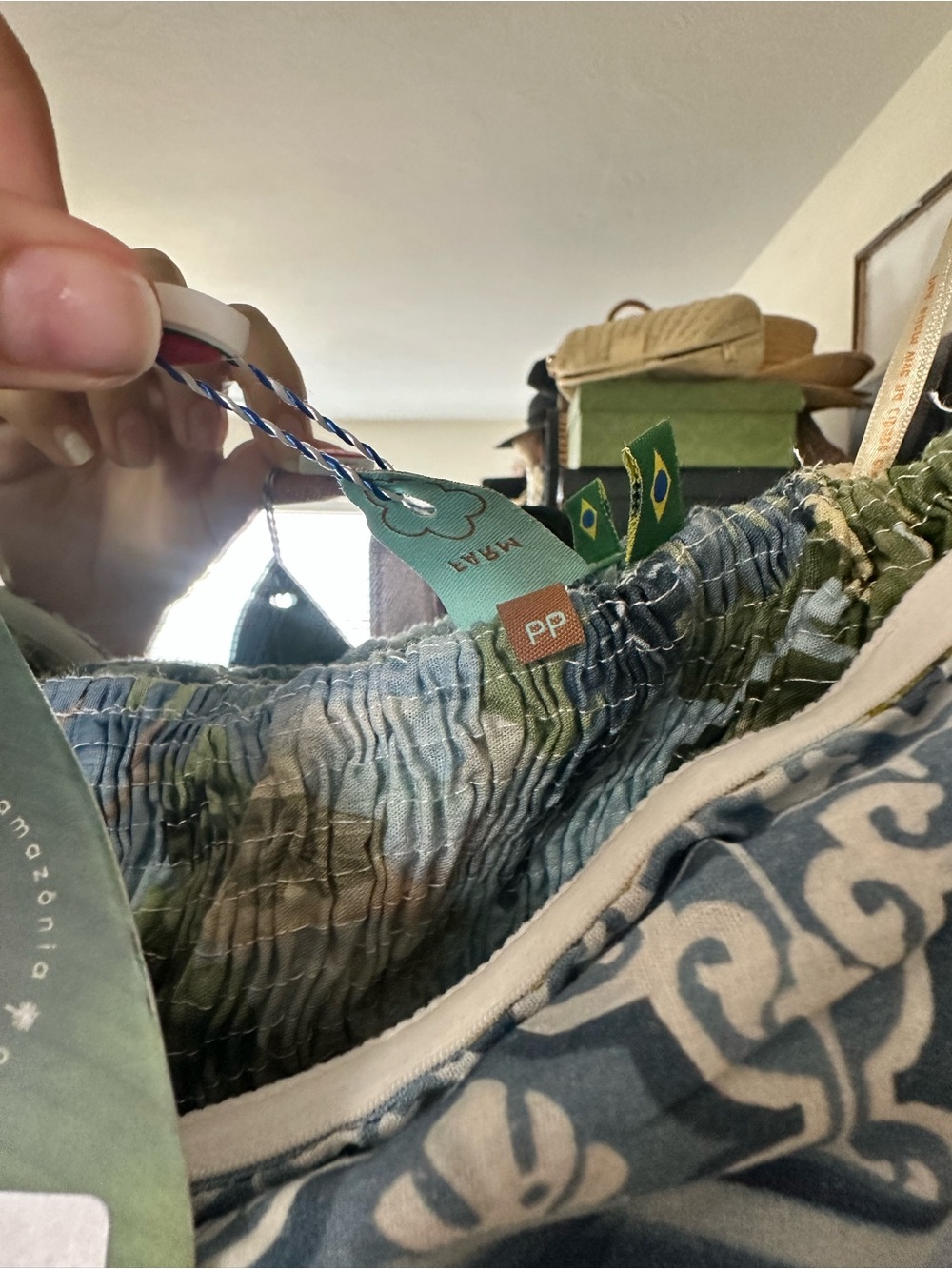 FARM Rio Countryside Landscape Blue and Green Printed Strapless Slip Dress - Picture 4 of 7